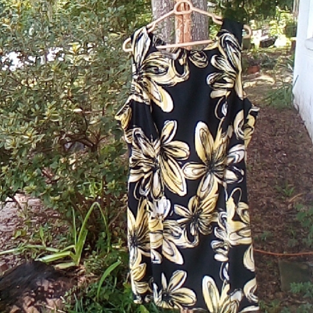 Dress Barn Black and Yellow Floral Midi Dress